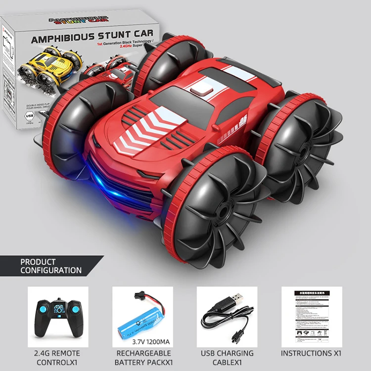 remote control police car 2.4GHz 2 in 1 Gesture Sensing RC Car Waterproof Radio Remote Lighting Stunt Car 4WD All Terrain Grass Beach Pool Toys for Boys best remote control car RC Cars