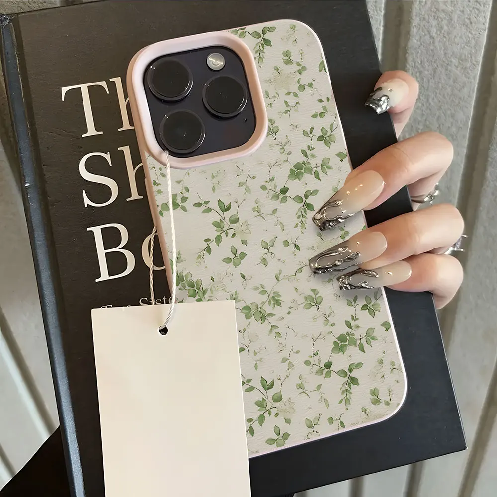Green Leaf Pattern Lychee Soft Shockproof Phone Case Cover