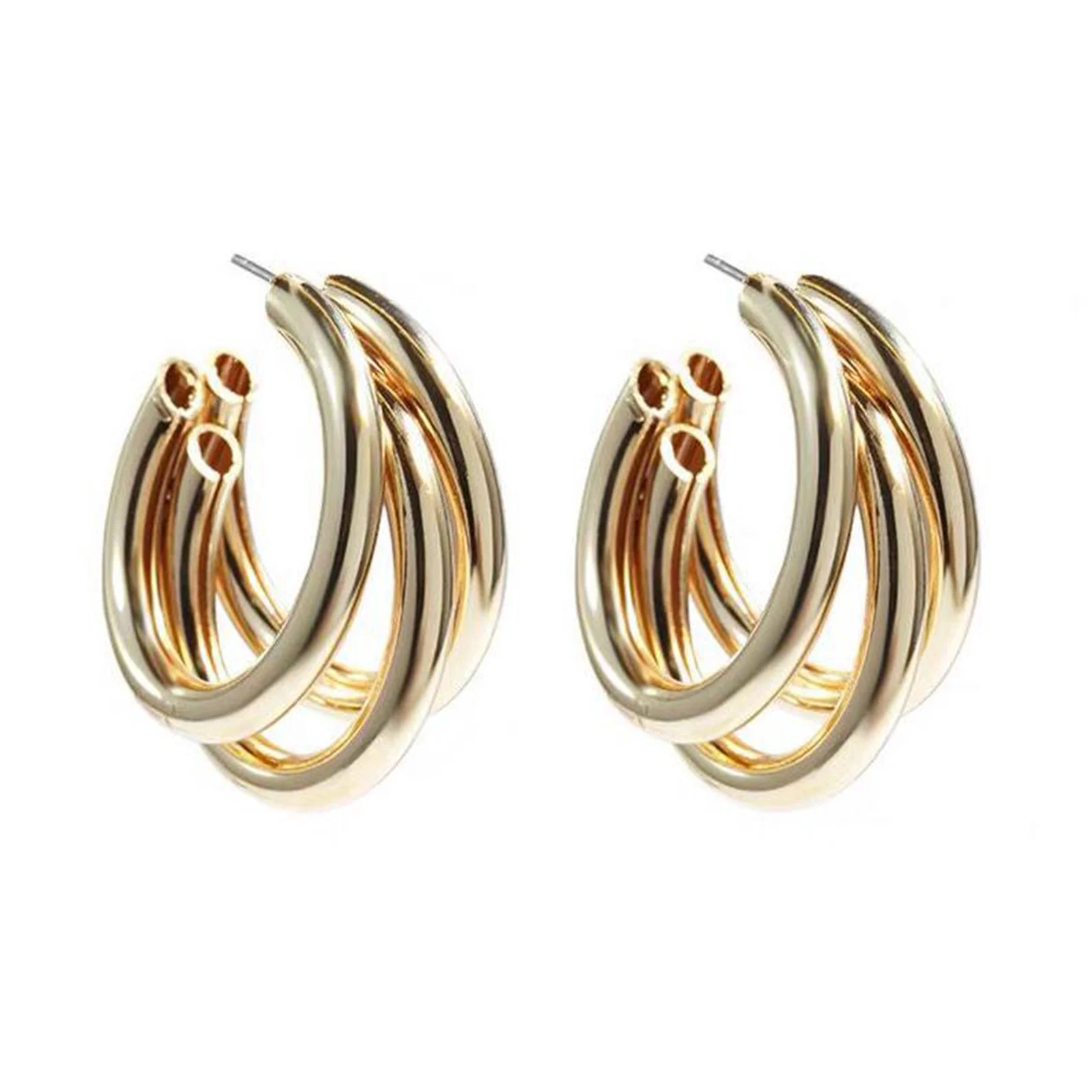 Triple Hoop Earrings For Women 925 Silver Stud Earrings For Women Hoop Earrings For Sensitive Girls Ears 14K Gold Plated Rose