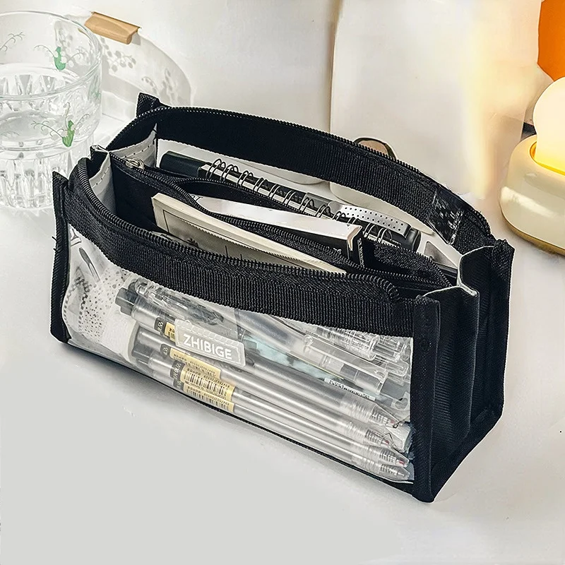 Large Capacity Pencil Bag Aesthetic School Big Pouch Transparent