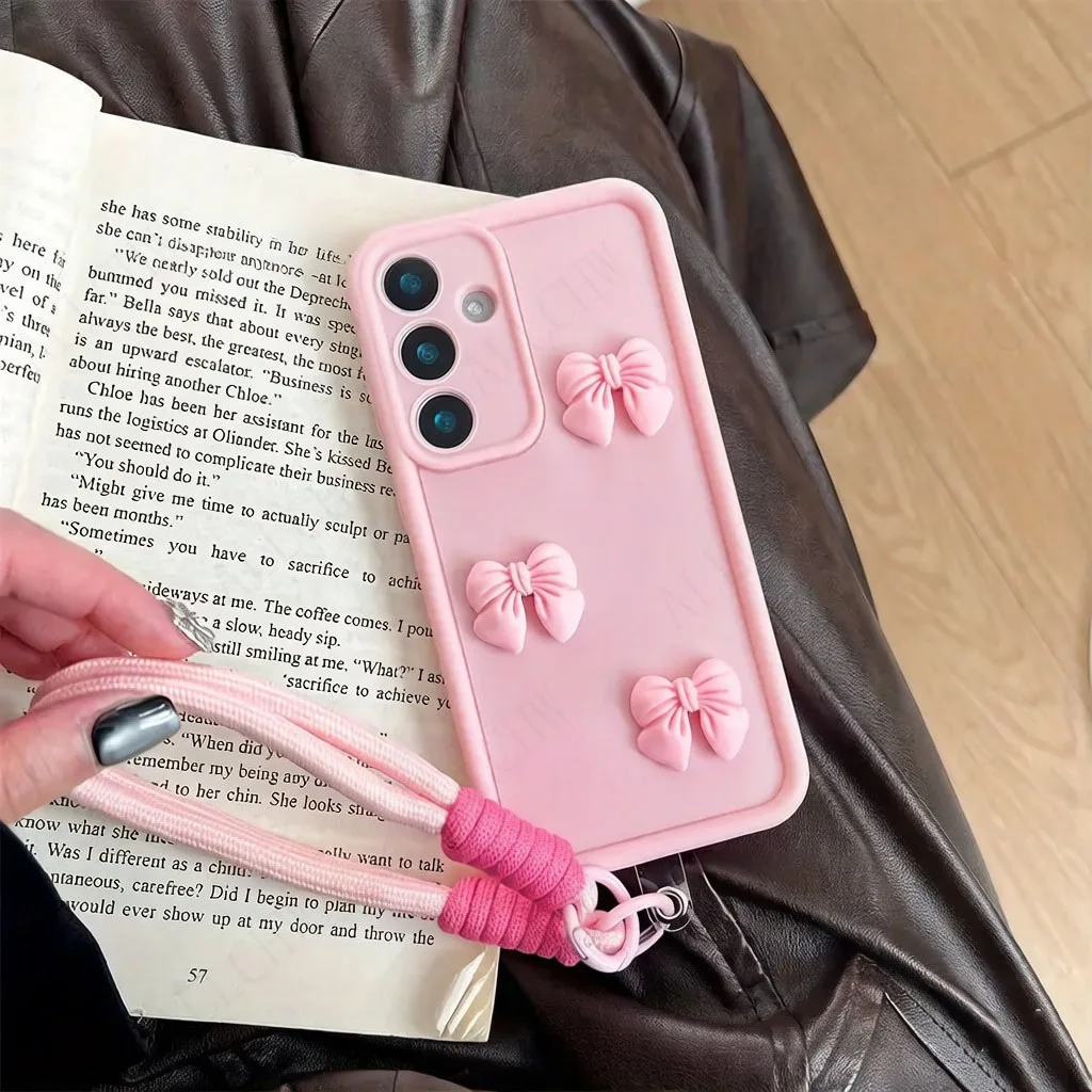 Stylish 3D Butterfly Bow Phone Case with Hand Strap Back Cover