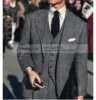 2024 Men's Wool Suit Formal 3 Pieces Slim Fit Shawl Lapel Tweed Prom Tuxedos For Wedding Groomsmen (Blazer+Vest+Pants) 1