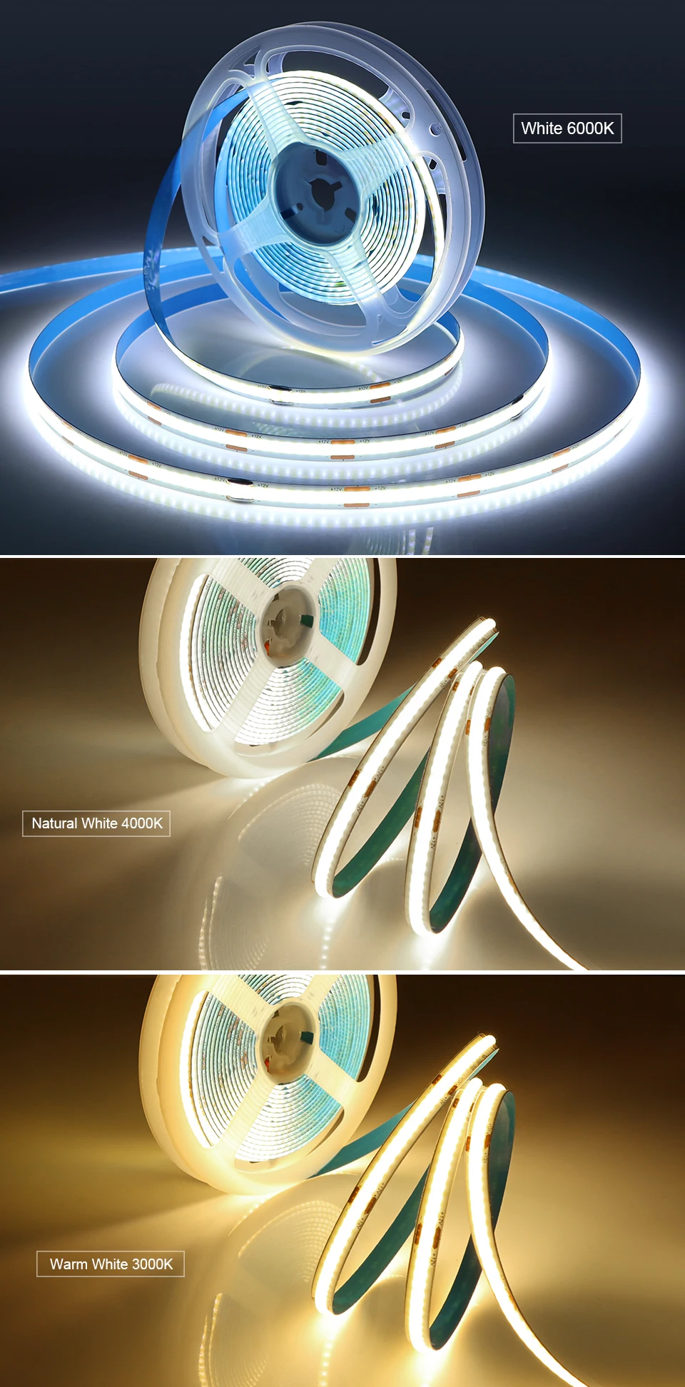 1M - 10M COB LED Strip Light 12V 24V 320LEDs/M High Density Flexible FOB Tape Scc3db90d74be4a01a5a3ac195f5434bf9