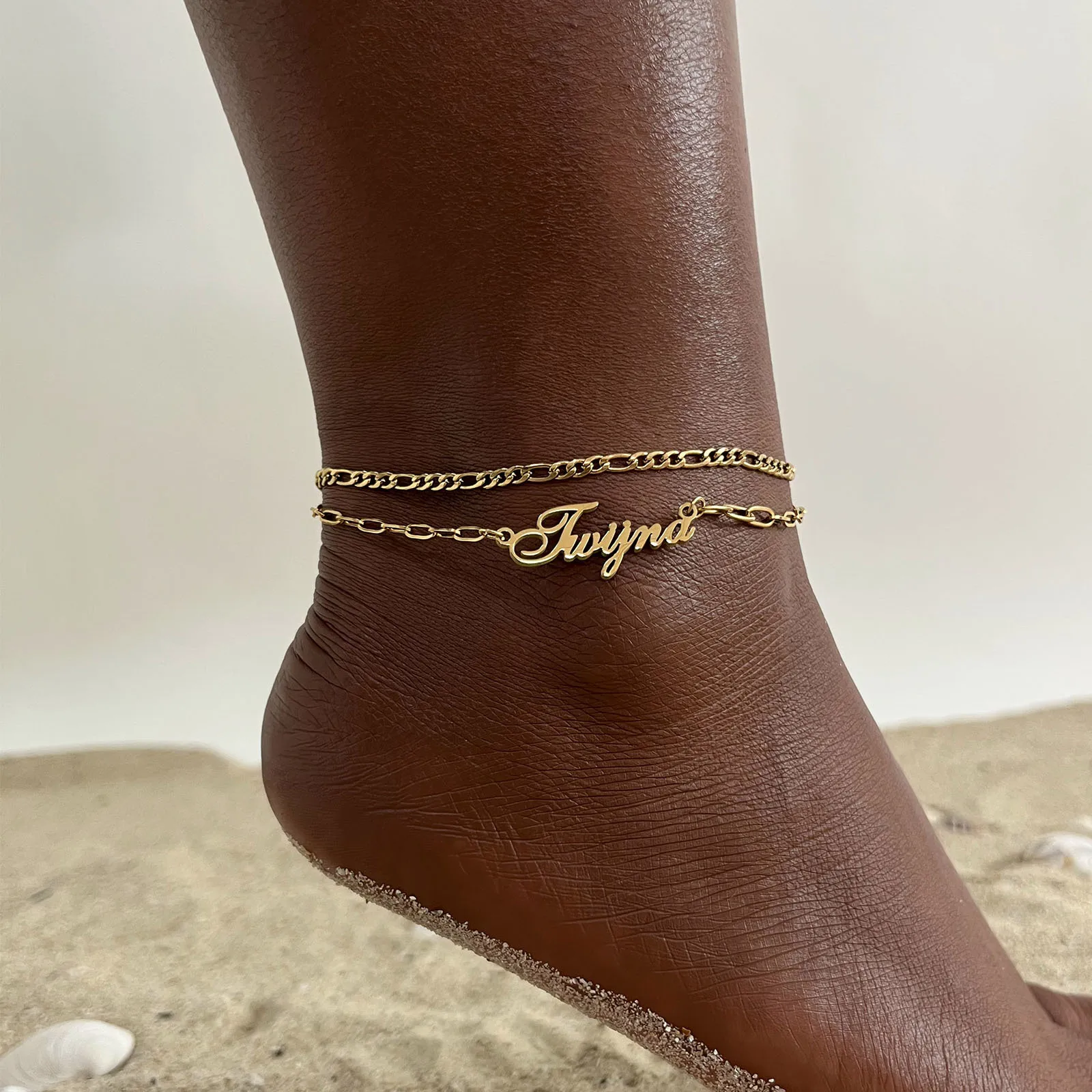 Custom Name Bracelet or Ankle Bracelets for Women Personalized Name Heart  Bracelets Stainless Steel Summer Beach Anklet Bracelets Customized Name