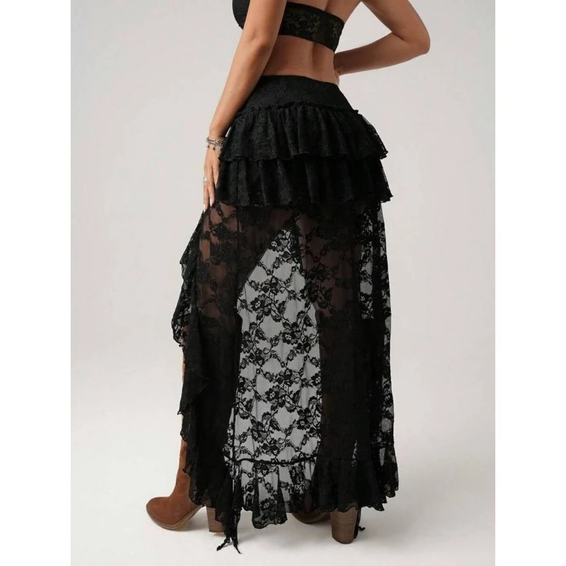 Layered tulle and lace detail close-up