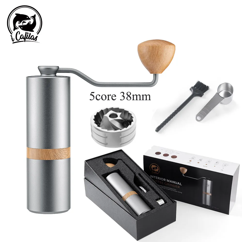 

i Cafilas Manual Portable Coffee Grinder Mill 420 Stainless Steel Hand Grinder 5 Burr 38mm 30G Capacity Titanium Plating Burr