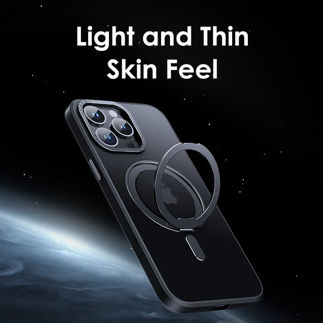 Magnetic 360°Rotation Stand Phone Case For iphone 11 12 13 14 15 16 Pro Max 16Plus With Ring Holder Frosted Transparent Cover 4