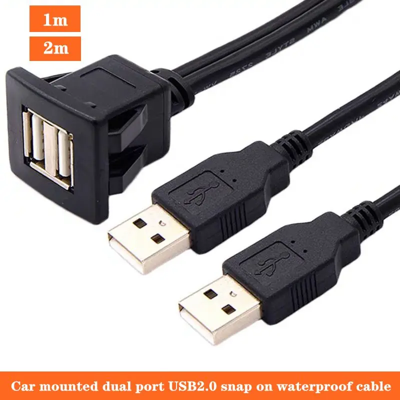 Cabo de Extensão Usb Dual Port Impermeável Painel de Instrumentos do Carro Cabo Áudio Abs Habitação 1m