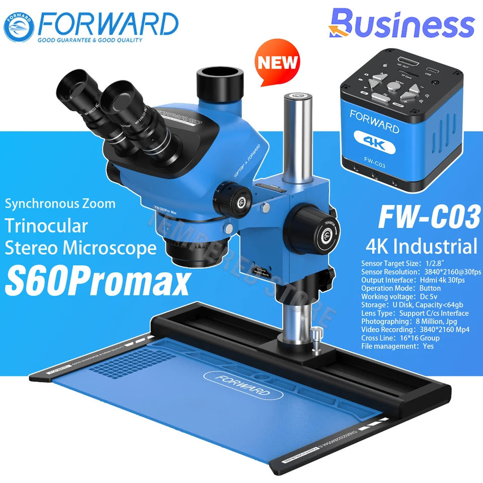 FORWARD × SOPTOP Trinocular Continuous Zoom Microscope 4K Camera