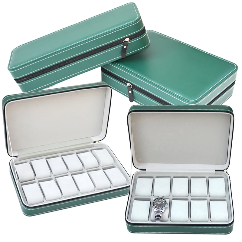 Watch Box Portable Travel Zipper PU Leather Storage Case Watch Display Box for Business Trips and Christmas Gifts