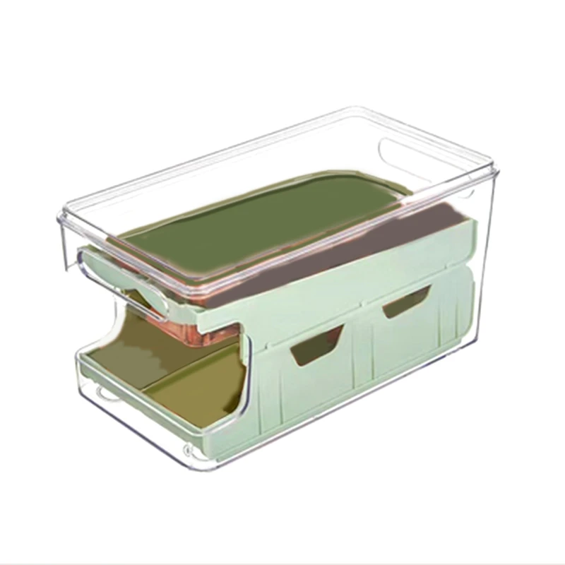 

1 PCS Slide Egg Box Kitchen Refrigerator Transparent Storage Box Automatic Egg Roll Fruit And Vegetable Preservation Box Green