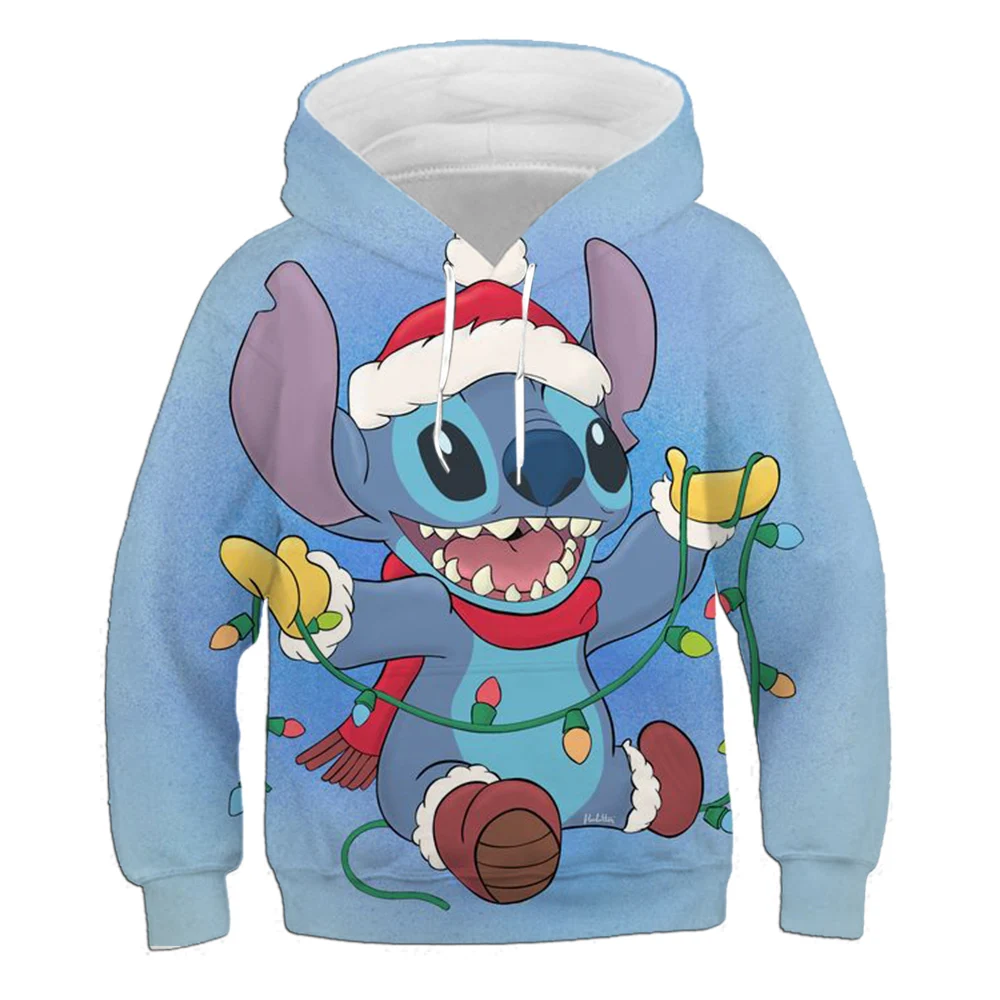 

Kawaii Stitch Ohana Christmas Children's Hoodie Girl Kawaii Disney Cartoon Lilo Stitch Street Clothing Anime Sweatshirt