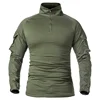 Men's Long Sleeve Combat Shirt 1/4 Zipper Ripstop Cotton Tactical Shirts Camoufalge Airsoft T Shirts Wear Resistant 3