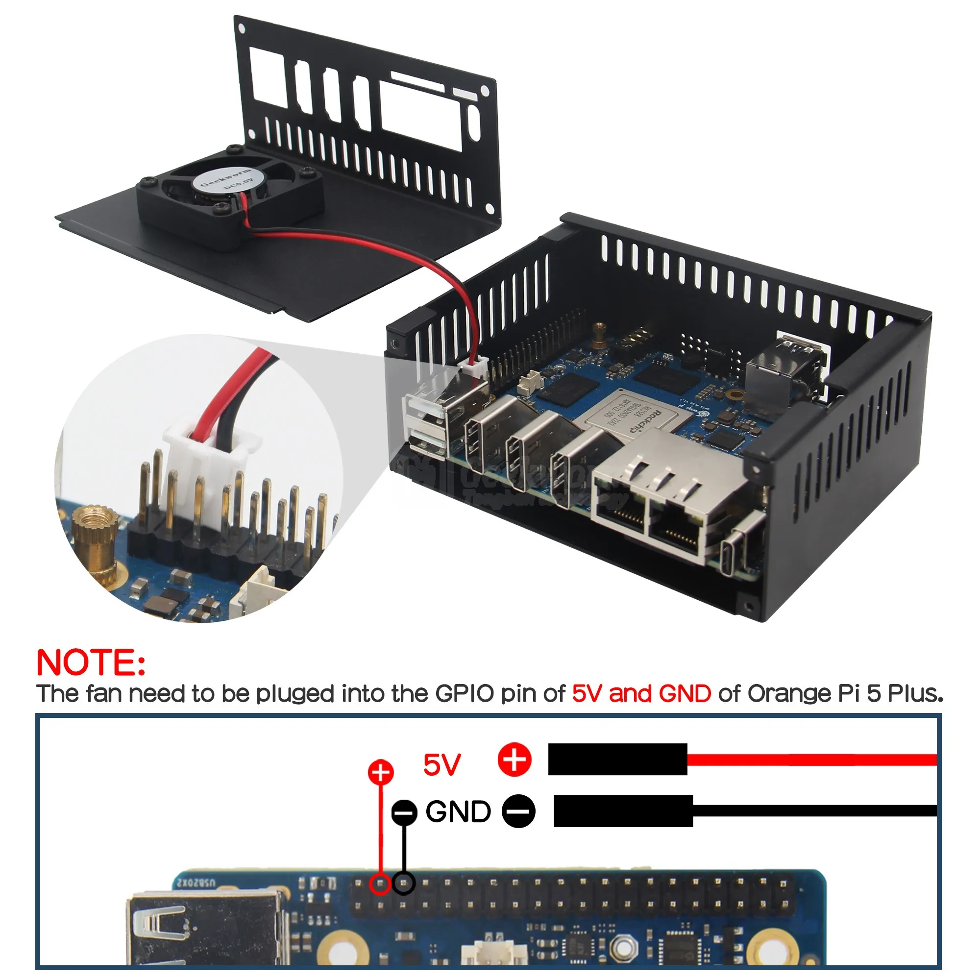 Geekworm ������ ���� 5 �÷��� ���̽�, 4010 �ð� ��, 10mm �˷�̴� �濭��, ���� ����� ����, N508, 5V 4A 20W