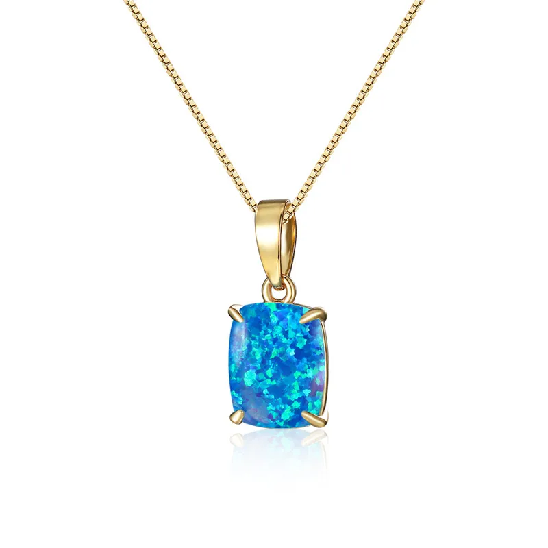 Simple Fashion Small Square Pendant Necklace Multicolor Opal Stone Necklace Vintage Gold Color Chain Necklaces For Women Jewelry