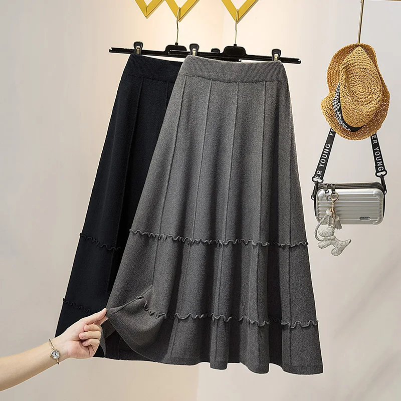 

Black Grey Knitted Long Elegant High-Waisted Women'S Spring Autumn Winter Skirts Korean Style Fashion 2022 Harajuku Clothes