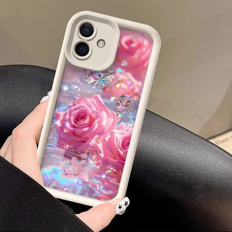 Luxury Romantic Butterfly & Pink Rose Phone Case - Shockproof Soft TPU Bumper Cover