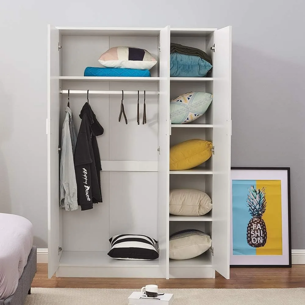 3 Door Armoires Wardrobe Closet with Clothes Hanging Rail, 6 Storage Shelves Cupboard Unit Bedroom Furniture 2