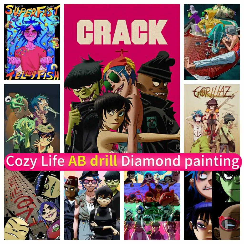 

Мозаика 5D искусство AB алмазная живопись DIY Gorillaz винтажный аниме виртуальный браслет полная дрель круглая квадратная вышивка набор для шитья