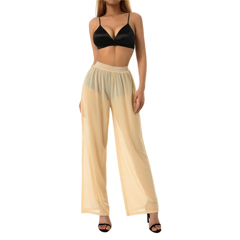 Brand New Womens Crochet Beach Wide Leg Pants See Through Swimwear