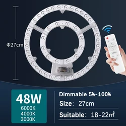 Energy-Efficient Round LED Retrofit Ceiling Light - Tri-colour light (48W Remote Control)