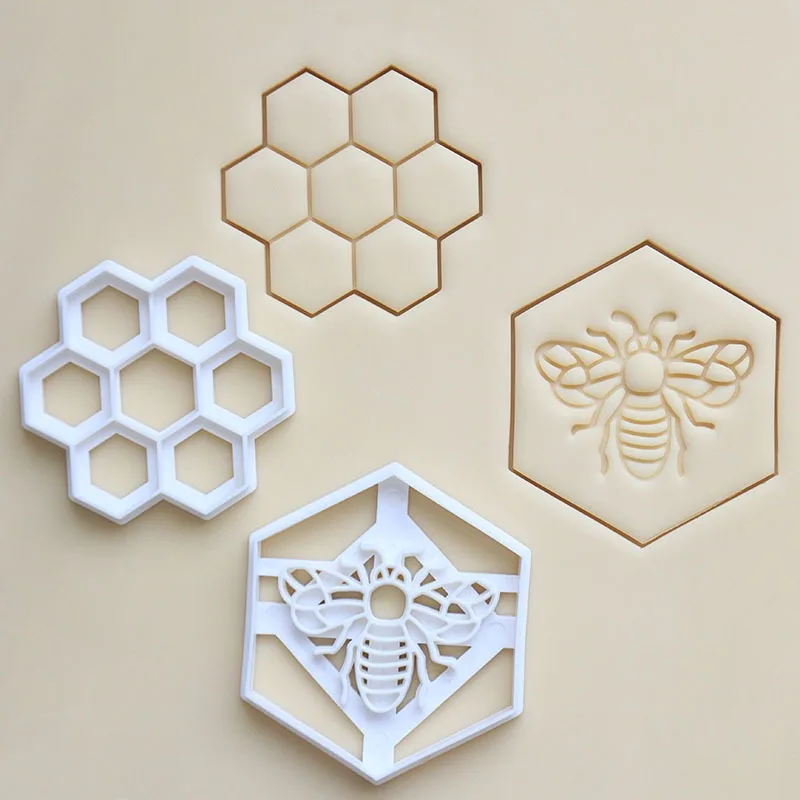 Cookie Cutter Bee Honeycomb 3D Cartoon Animal Biscuit Embosser