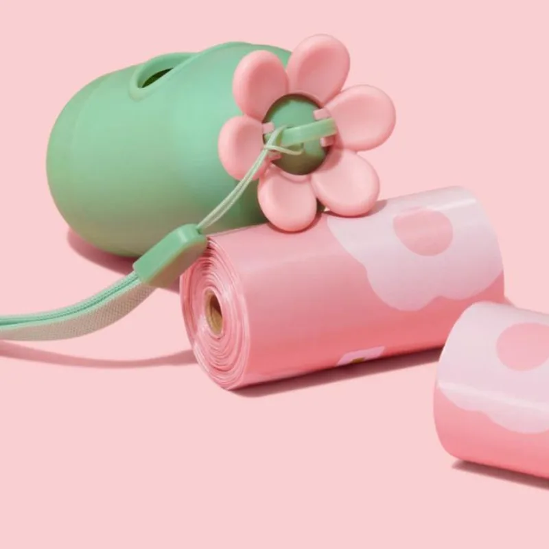 Portable Pink Flower Pet Waste Bag Dispenser and Holder