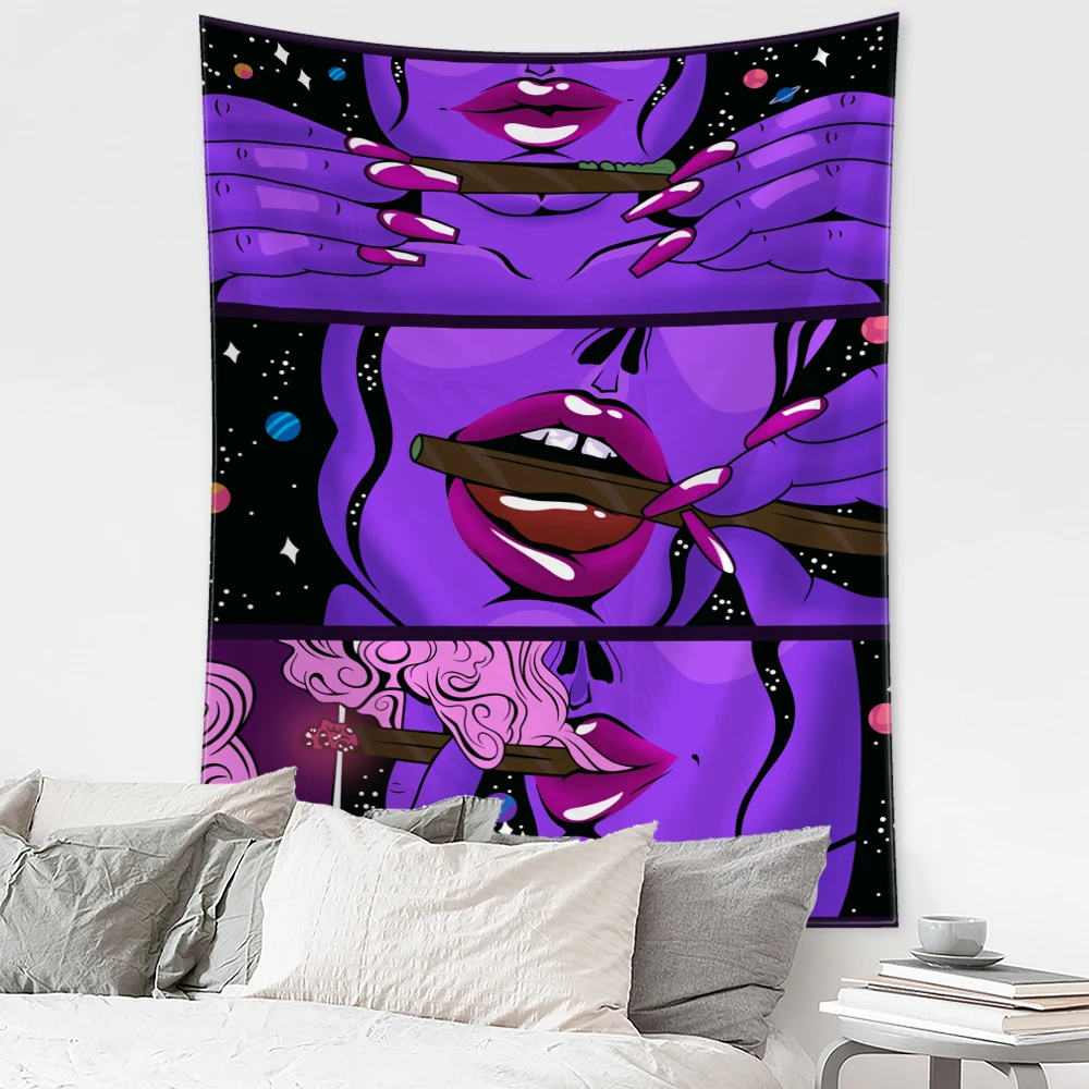Smoking Girl UV Tapestry y2k Room Decor Bedroom Background Decorative Wall  Blankets - AliExpress