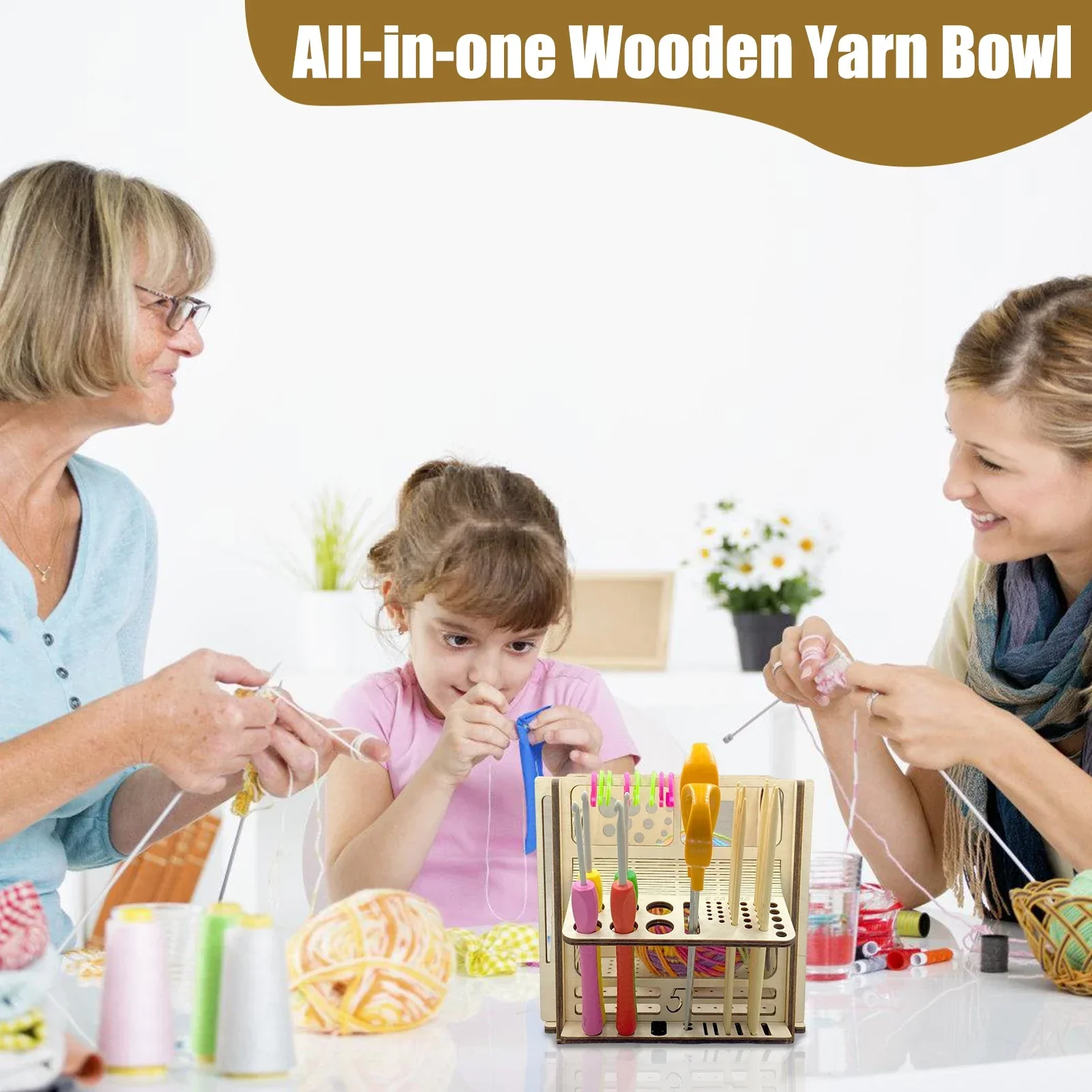 Sewing Kits Box DIY Multi in One Handmade Wooden Thread Distributor Yarn Bowl Knitted Home Decor Creative Gift