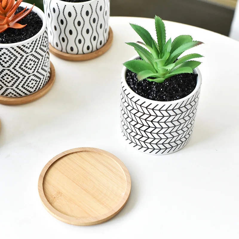 Flower Ceramic Pots Round Geometric Patterns With Hole Creative Funny Succulent Potted Amazon Best-selling Interiores D-3inches - 4