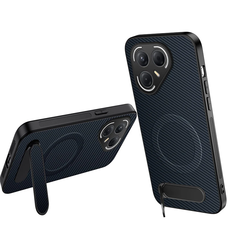 Sleek Carbon Fiber Shockproof Phone Case with Foldable Stand and Magnetic Shell
