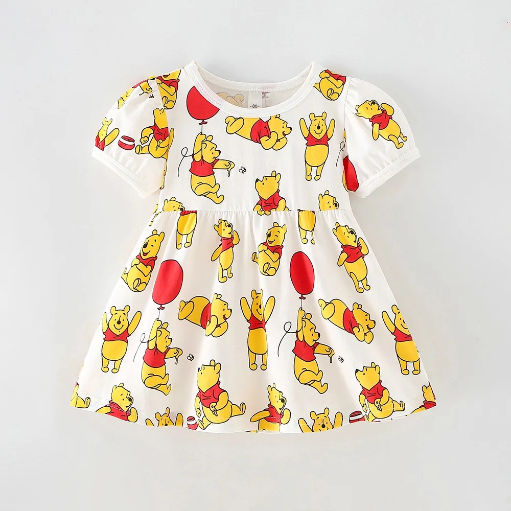 Girls Dress Full-print Winnie Baby Girls Summer Clothing Cartoon Cute Short Sleeve Casual Skirt