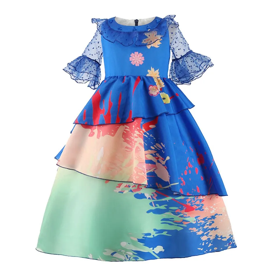 Children Encanto Dress Kids Madrigal Party Ruffle Clothing Girl Summer Cosplay Dolores Dress Princess Birthday Halloween Costume