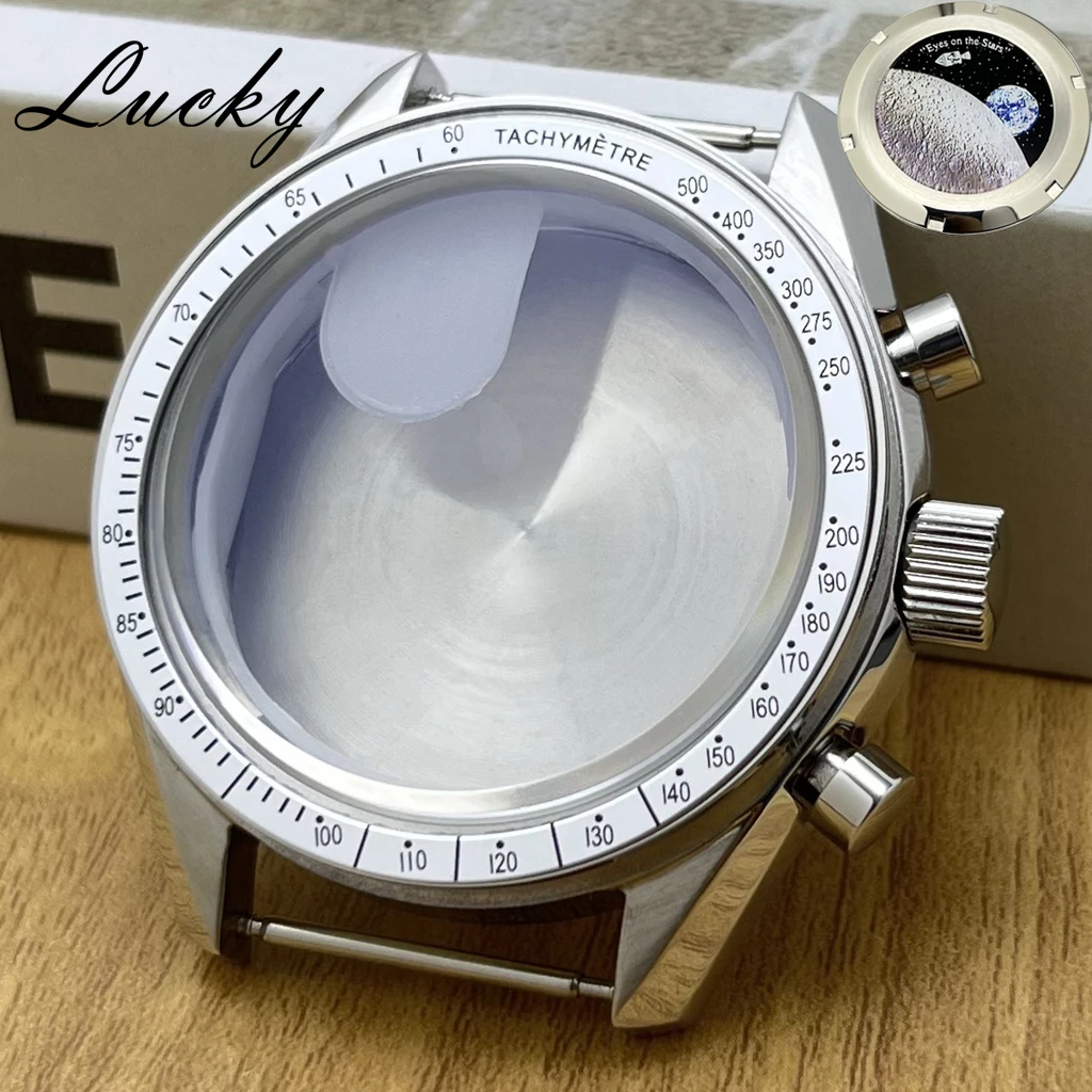 Moon Watch 39.7MM Case with High-Quality Moon Pattern Back Chronograph – Premium Watch Parts Accessories