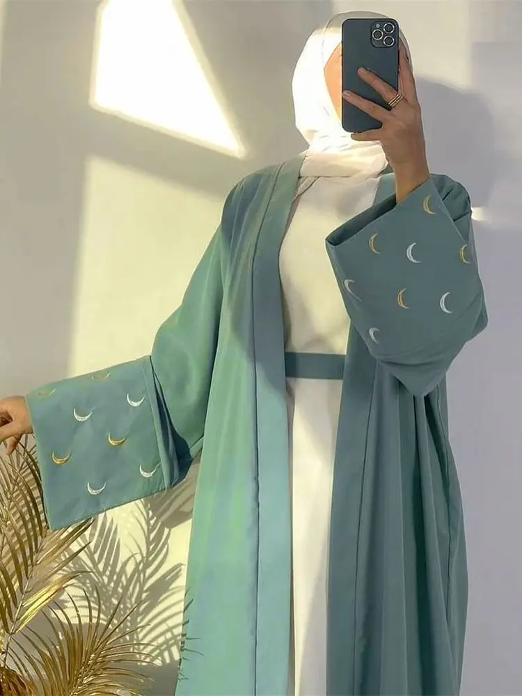 Summer Moon Embroidered Abaya Kimono Dubai Luxury 2024 Islam Muslim Kaftan Modest Dress Kebaya Damen Caftan Abayas For Women - Image 4