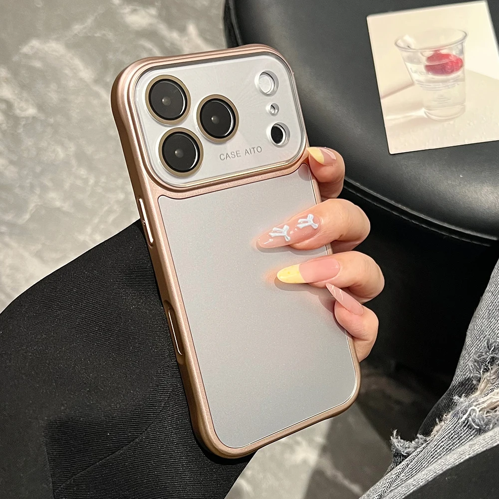 Shockproof Frosted Silver Phone Case with Glass Camera Protection & Bumper Design
