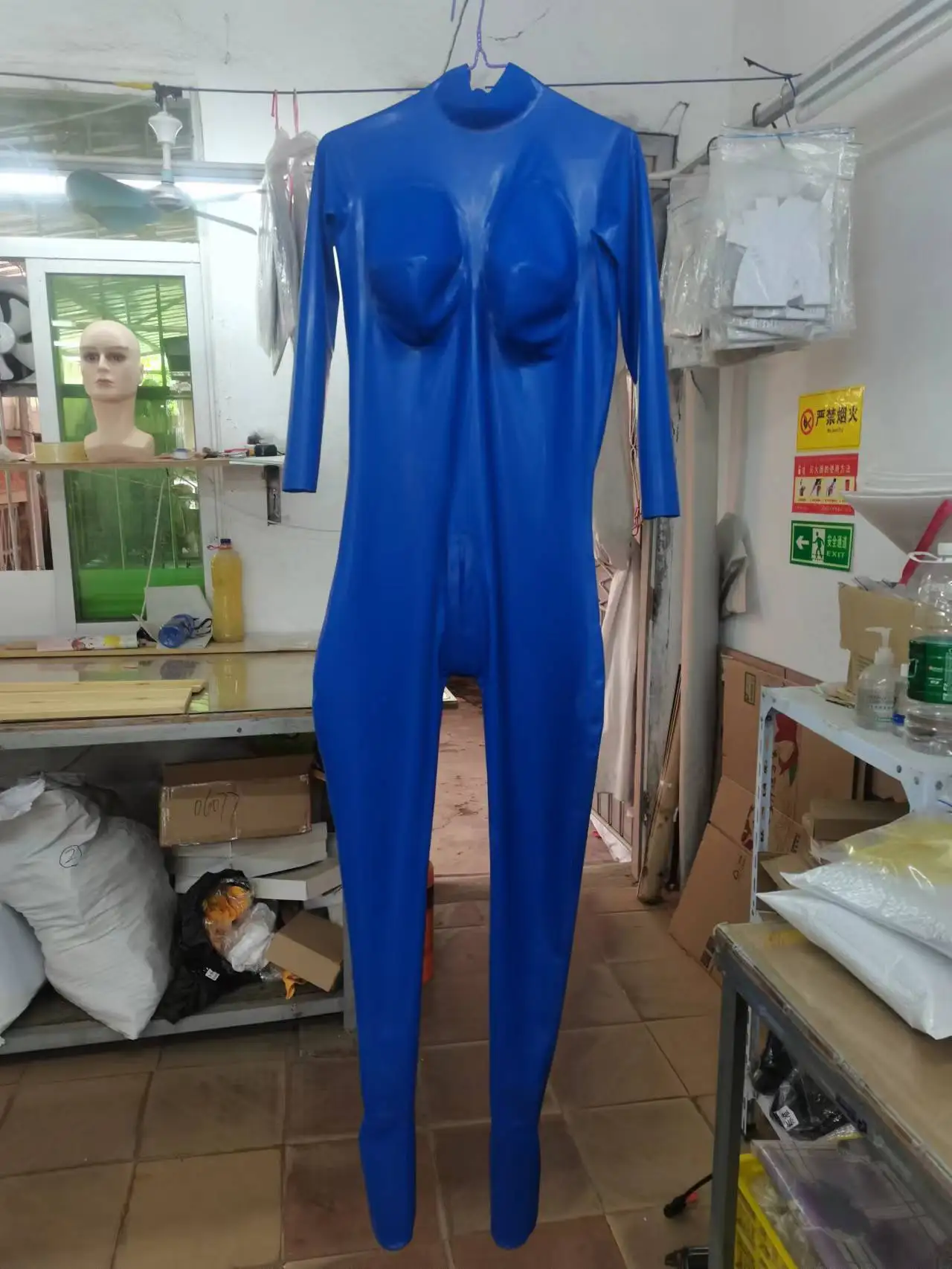 Sexy Fetish Latex Catsuit Fake Silicone Breast Pocket 3d Bust Bodysuits Back Zip Cross-Dresser men bodysuit jumpsuit