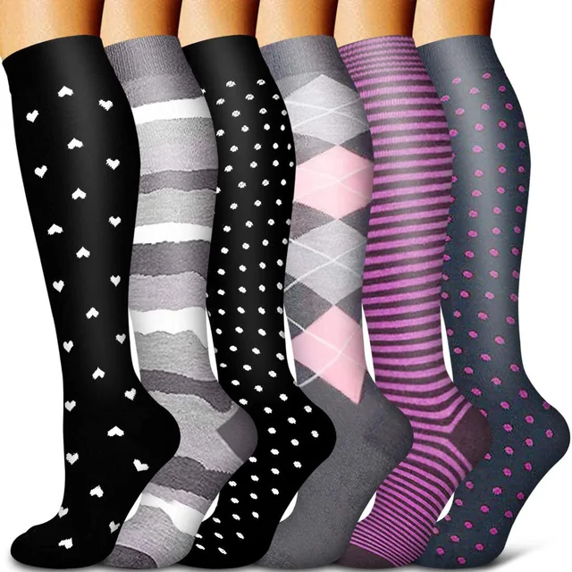 5/6 Pairs Men and Women Compression Socks Circulation Recovery Varicose Veins Nursing Travel Running Hiking Sports Socks 6 pairs-YY021