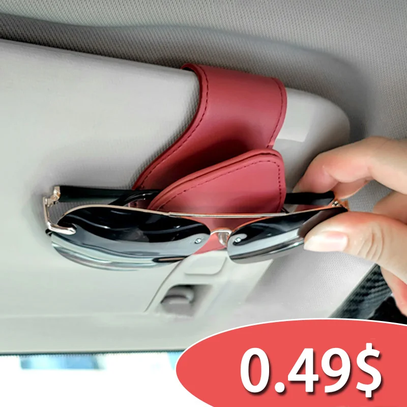 Car Sun Visor Glasses Holder Leather Multifunction Bill Card Holder