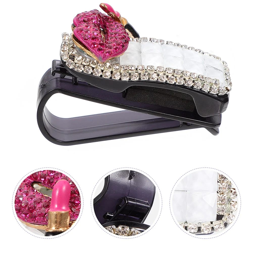 

2 Pcs Glasses Clip Rhinestones Sun Visor Holders Car Eyeglasses Vehicle Clips Plastic Sunglasses