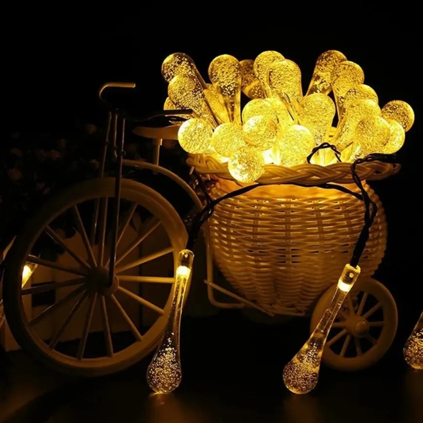 Solar string lights Water Droplets Solar String Lights Waterproof Outdoor Decoration Garland Fariy Lights Christmas Wedding Party Garden