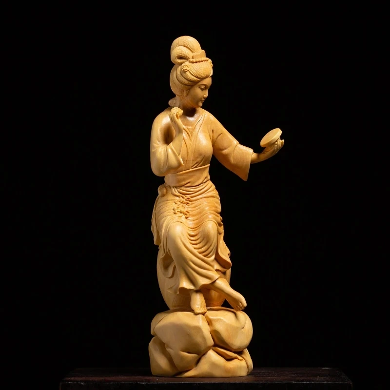 

16cm Classic Beauty Girl Boxwood Chinese Solid Wood Home Room Decoration Crafts Creative Wood Carving Ornament