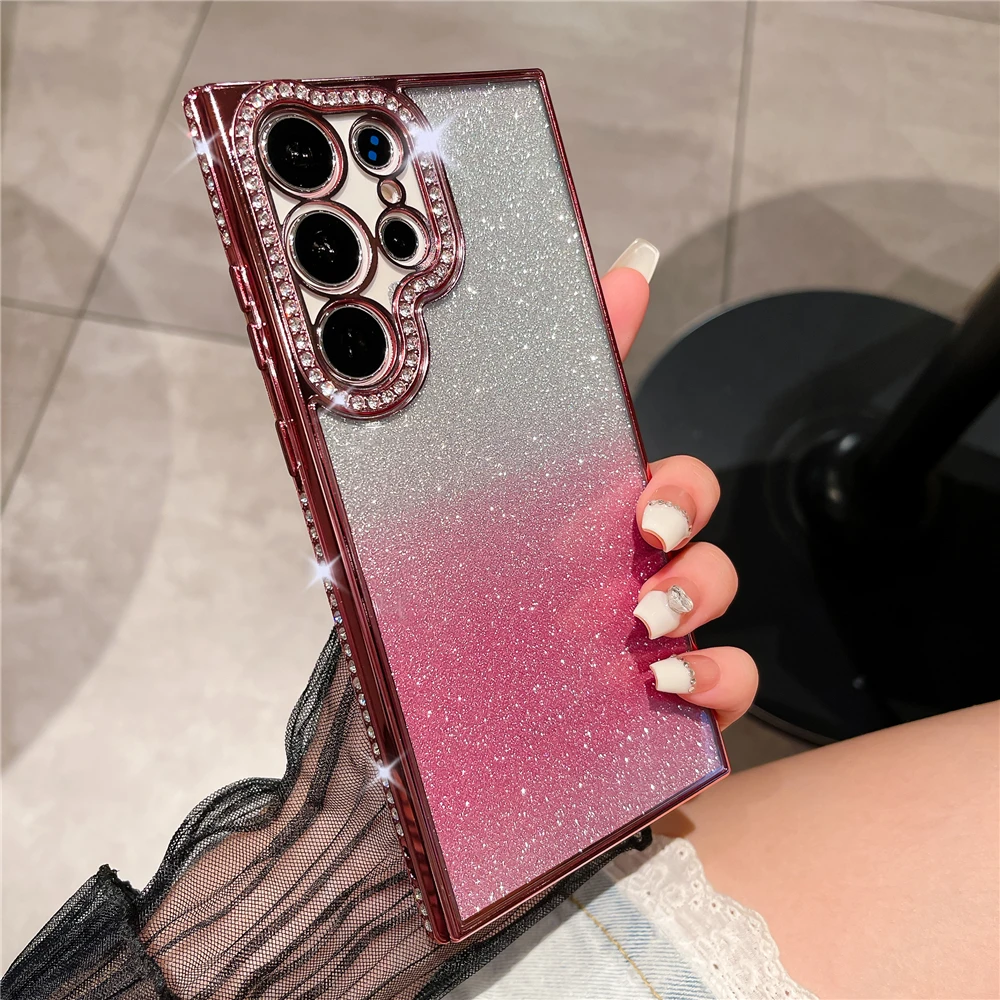 Luxury Plating Glitter Rhinestone Diamond Transparent Phone Case – Soft Gradient Color Cover
