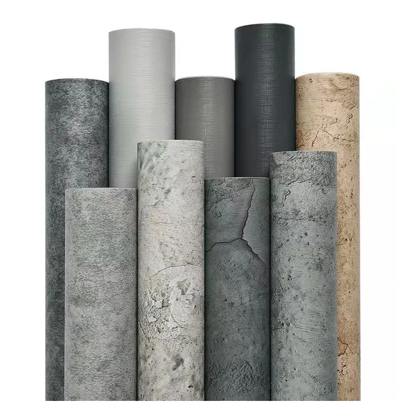 PVC Retro Cement Grey Waterproof Self-adhesive Wallpaper Hotel Cafe Library Living Room Bedroom Wall Renovation Vinyl Stickers 3