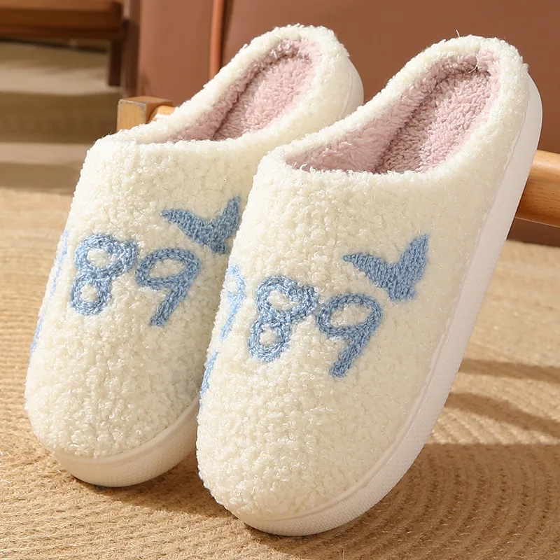 Women's Lovely Pretty Bow Flowers Slippers Men Cartoon Soft Warm Sandals Females Cute Plush Cotton Flat Slides For Autumn Winter 5