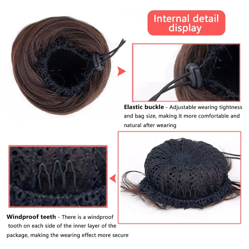 Chignon Sintetico con Cordino in Capelli Lisci di Seta, Adatto per Feste, Matrimoni e Vacanze Femminili - immagine 3