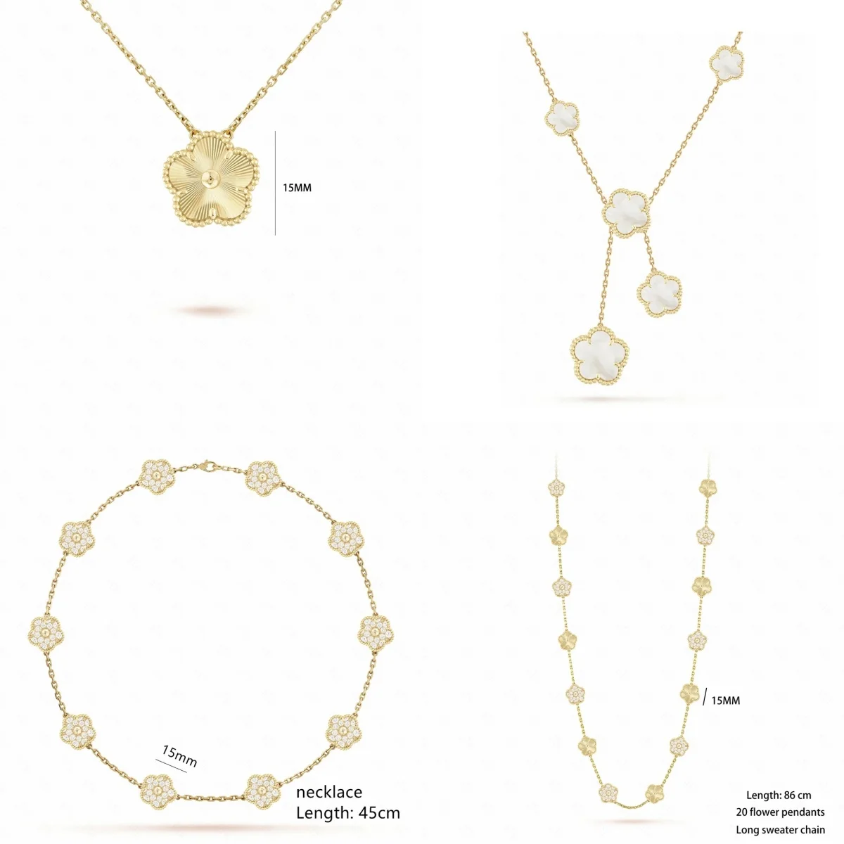 

Natural gemstone four-leaf Clover Necklace Women's Simple Chain White Shell 925 Silver jewelry party gift accessories