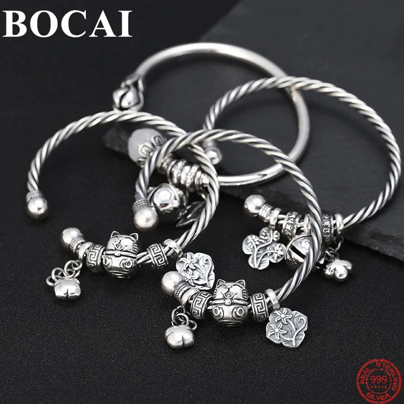 

Браслет BOCAI S999 из стерлингового серебра с изображением кошки, свиньи, лотоса