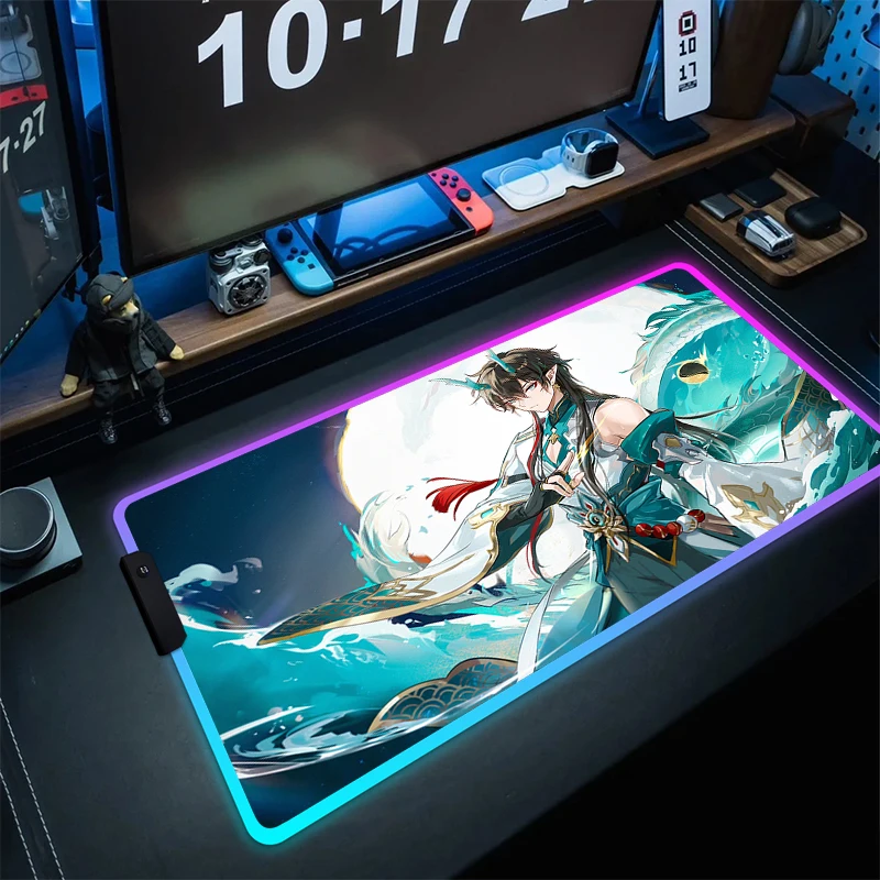 

RGB Non-Slip Mouse Mat Honkai Star Rail Rubber Mouse Pad HD Print Large Gaming Mousepad Gamer Locking Edge Carpet LED Table Mats