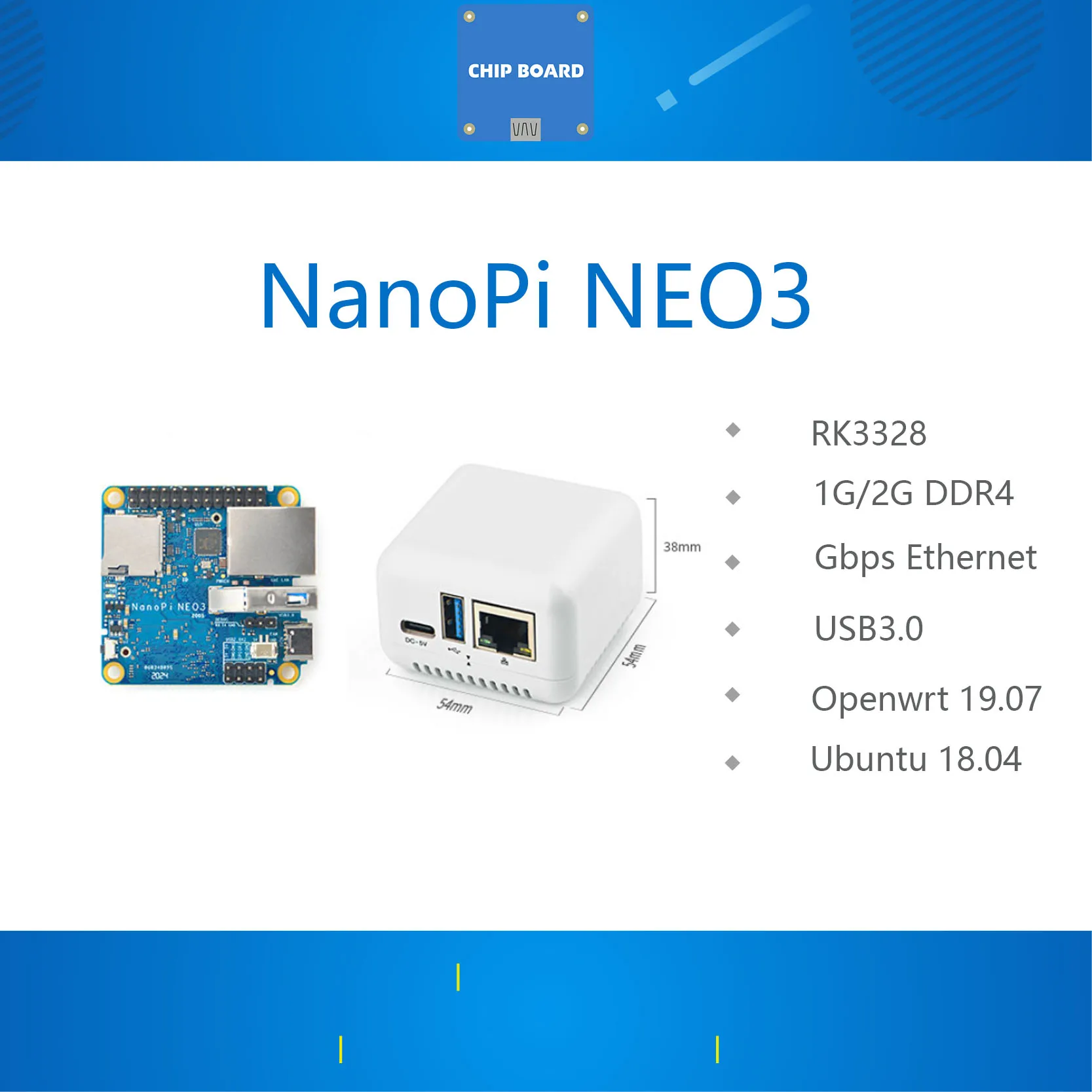NanoPi NEO3 미니 개발 보드, RK3328 기가비트 이더넷 포트, 1GB, 2GB 메모리, OpenWrt/LED 드롭쉽 